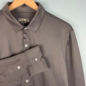 Barbell Apparel Mens Large Gray Performance Stretch Button Up Shirt Long Sleeve